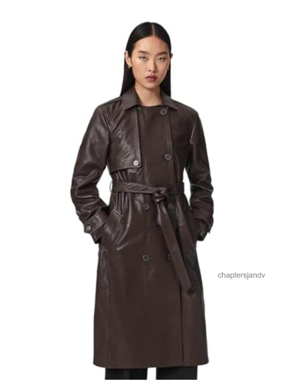 100% Leather Okena Trench Coat Long Sleeve Button Fall Outerwear